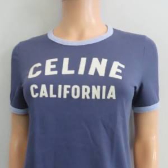 CELINE  California 70'S Cotton T-Shirt BLUE medium M - Picture 2 of 9